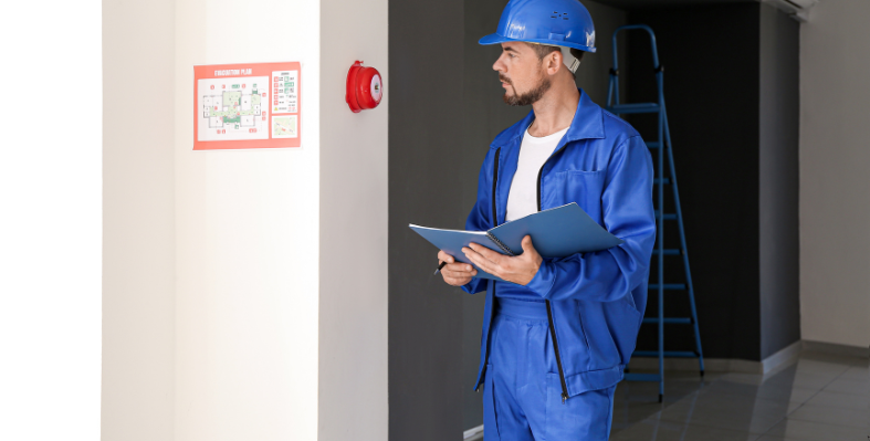 Worker checking site. 