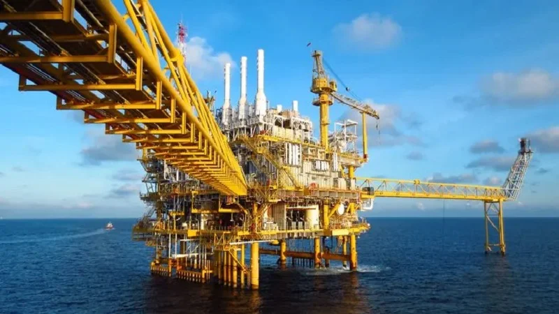 An offshore oil and gas platform. 